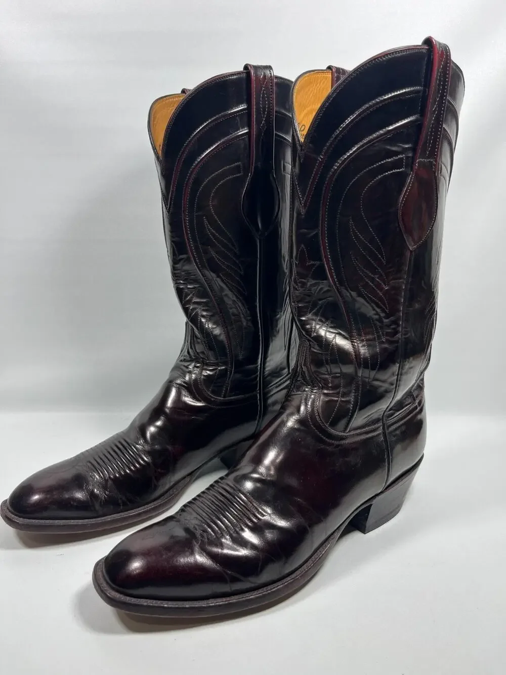 LUCCHESE Boots Mens 11C Classics Gavin Santini Goat Leather Western Black Cherry